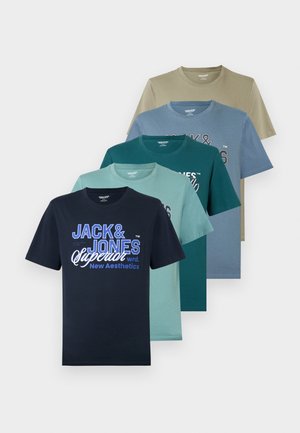 JJELOGO TEE O NECK 5 PACK - T-shirt imprimé - vetiver/blue mirage/mineral blue/atlantic deep/navy blazer