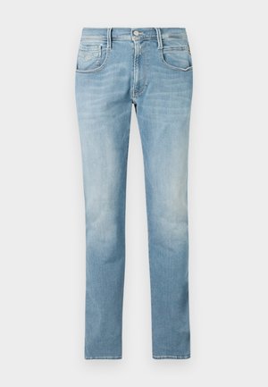 Heledad sinine denim püksid sirge jalaga disainiga, viie-tasku stiiliga ja pleekinud viimistlusega. Omab esist nuppu ja tõmblukku.