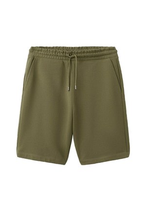 Casual shorts in olijfgroen met een elastische tailleband, trekkoord en zijzakken, geschikt voor comfort en dagelijks gebruik.