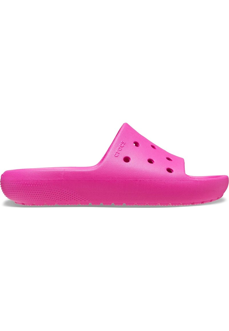 Infradito rosa brillante realizzato in materiale leggero, presenta punta aperta, fori di ventilazione e una suola testurizzata per una migliore aderenza.