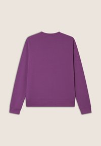 Felpa viola con scollatura tonda, maniche lunghe e polsini e orlo a costine. Realizzata in tessuto morbido, con texture liscia e design semplice.