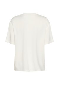 T-paita lyhyillä hihoilla ja pyöreällä kaula-aukolla, off-white -väristä puuvillaa, jossa on sileä tekstuuri ja rento istuvuus ilman koristeluita.