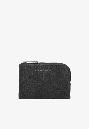 Kleine dunkelgraue Stofftasche mit Reißverschluss, silberner Reißverschluss und zentral auf der Vorderseite platziertem "Liebeskind Berlin"-Logo.