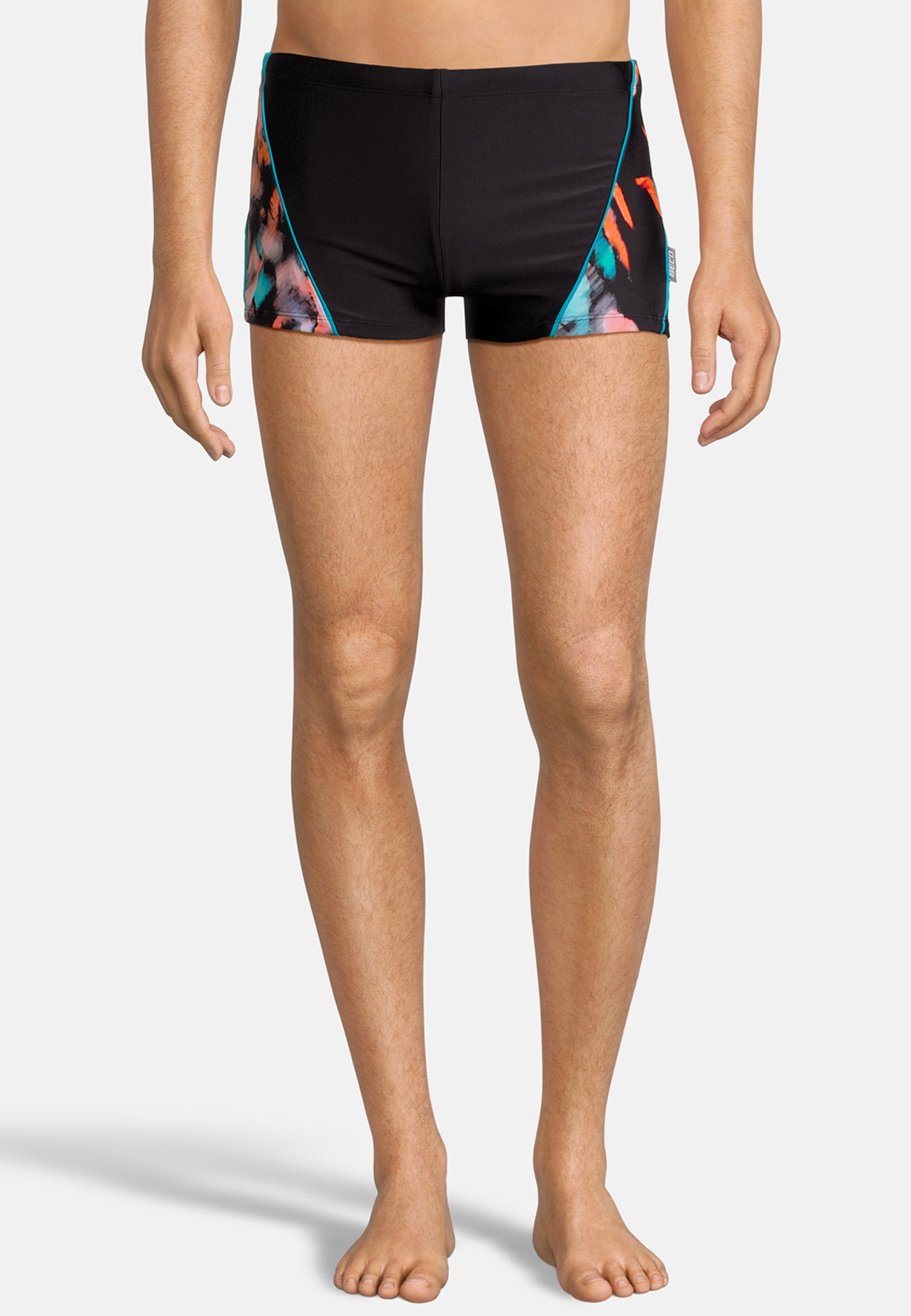 BECO Herren Badehose Boxer – Dunkelblau Mit Muster, Schnelltrocknend, Mit Tasche