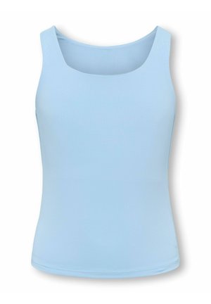 Light blue sleeveless tank top with a scoop neckline and fitted silhouette, displayed on a white background.