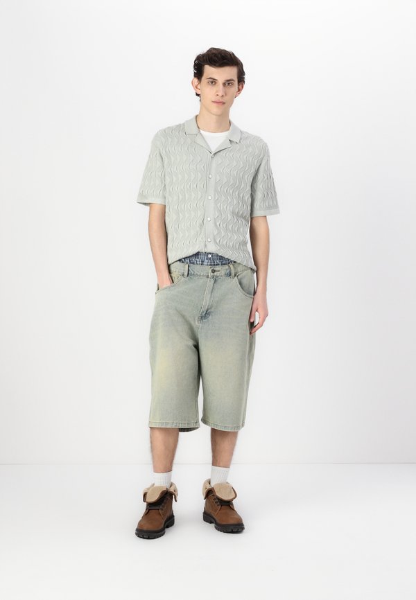 Geometric Stitch Button-Through Sweater Polo - Cardigan - mineral gray4