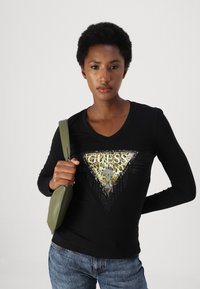 Guess TRIANGLE TIGER - Tops ar garām piedurknēm - jet black