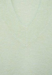 V-Ausschnitt Pullover aus weich gestricktem, hellgrünem Stoff, mit gerippten Details am Kragen und subtiler Textur im gesamten Material.
