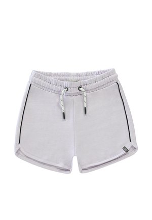 Licht lavendelkleurige katoenen shorts met een elastische tailleband, trekkoord en contrasterende zwarte zijaccenten. Voorzien van een afgewerkte zoom.