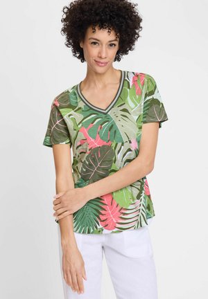 MIT EXOTISCHEN BLÄTTERN - T-shirt print - oliv