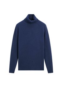 Maglione dolcevita blu navy realizzato in morbido tessuto lavorato a maglia. Presenta maniche lunghe e orlo e scollatura a costine. Design semplice e a tinta unita.