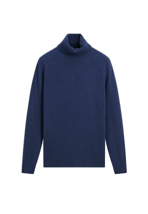 Maglione dolcevita blu navy realizzato in morbido tessuto lavorato a maglia. Presenta maniche lunghe e orlo e scollatura a costine. Design semplice e a tinta unita.