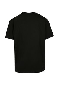 Schwarzes Baumwoll-T-Shirt mit kurzen Ärmeln und klassischem Rundhalsausschnitt. Glatte Textur, gerader Schnitt und keine visuellen Verzierungen.