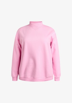 Lyserøde sweatshirts med høj hals, lange ærmer og afslappet pasform. Glat tekstur og ribbet halsudskæring med minimalistiske designelementer.
