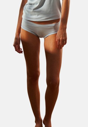 Light blue cotton hipster underwear with a smooth texture, elastic waistband, and minimal detailing, displayed against a white background.