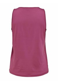Top senza maniche magenta con scollatura rotonda e tessuto liscio, mostrato da dietro su uno sfondo bianco.