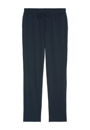 Pantaloni da tuta blu navy realizzati in tessuto morbido, con cintura elastica e cordino, e un piccolo logo sulla gamba.