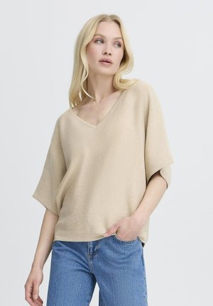 BYMMORLA VNECK SHORT SLEEVE - Tricou basic - oyster melange