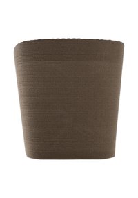 Bruine cilindervormige plantenbak met een gestructureerd oppervlak en een iets bredere opening aan de bovenkant dan aan de basis. Gemaakt van duurzaam, lichtgewicht materiaal.