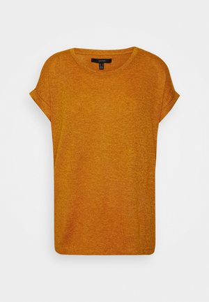Kortærmet T-shirt med rund hals i lyseorange stof, med en let løs pasform og opkørte ærmer. Blød, tekstureret finish.