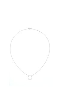 Sølv halskæde med en tynd kæde og en cirkulær vedhæng. Det cirkulære vedhæng er glat og skinnende og fremhæver dets minimalistiske design.