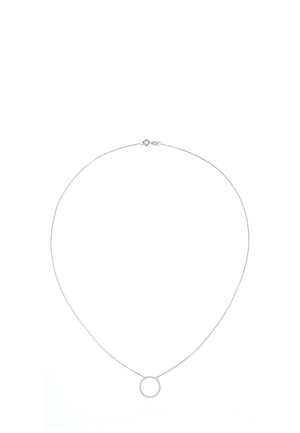 Collana d'argento con una catena sottile e un pendente circolare. Il pendente circolare è liscio e lucido, enfatizzando il suo design minimalista.