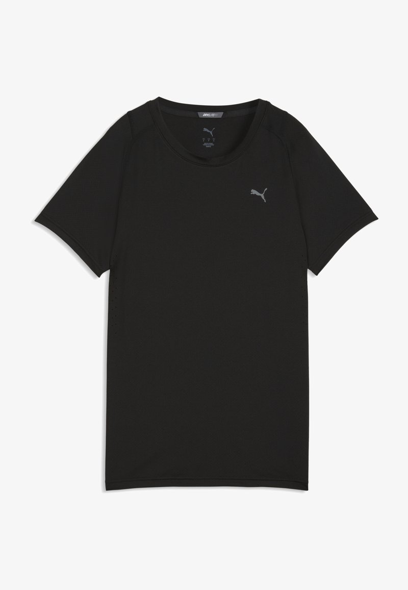Μαύρο αθλητικό t-shirt Puma με κοντά μανίκια, στρογγυλή λαιμόκοψη και μικρό λογότυπο Puma στο αριστερό στήθος.