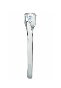 Silberring mit einem einzelnen runden Diamanten an der Spitze, ausgestattet mit einem schlanken, geschwungenen Banddesign und glänzender, polierter Oberfläche.