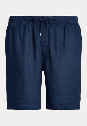 Tamsiai mėlynos lino šortai su elastinga juosta ir raišteliu. Yra lygi tekstūra ir laisvas kirpimas, kuris tinka kasdieniam dėvėjimui.