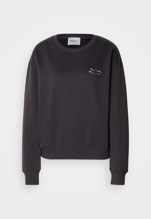 Black sweatshirt in soft fabric with a crew neckline, long sleeves, ribbed cuffs, and a small embroidered logo on the chest.