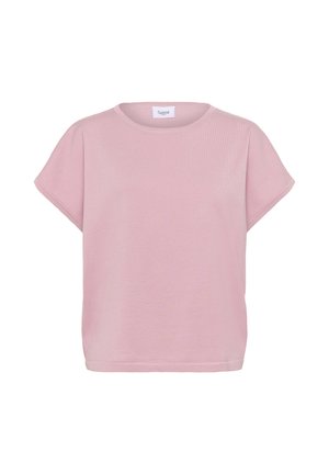 T-shirt rosa chiaro a maniche corte realizzato in un tessuto morbido, con collo rotondo e design a vestibilità rilassata. Stile minimalista senza fantasie.
