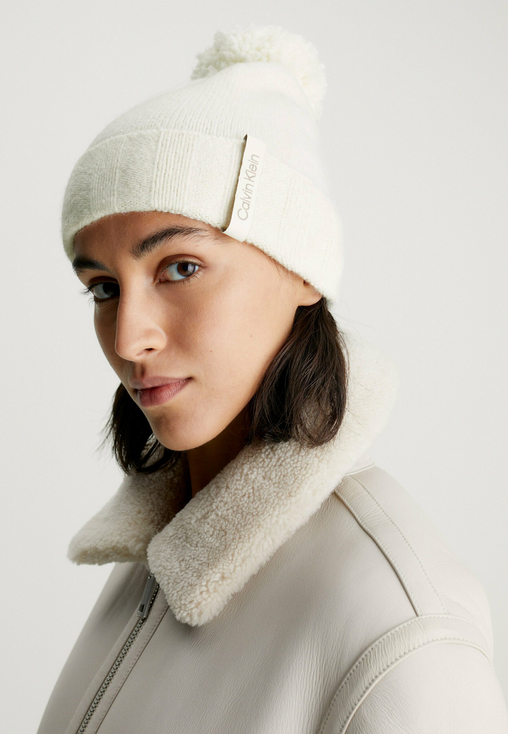 calvin klein white beanie