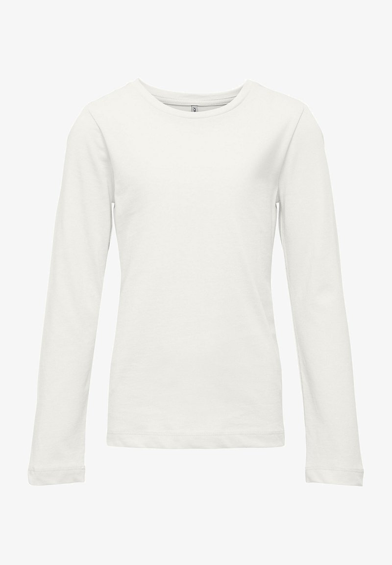 Biely dlhý rukáv tričko vyrobené z mäkkej bavlny. Má klasický okrúhly výstrih a priliehavé rukávy s hladkým, jednoduchým povrchom.