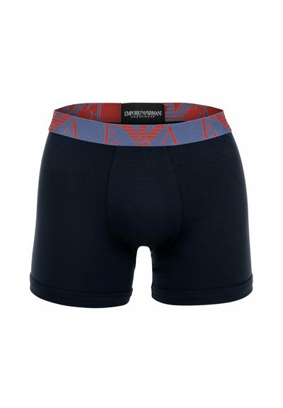 Marineblauwe boxershorts van katoen, met een rood en blauwe logo tailleband met een adelaarsembleem, een soepele textuur en een aansluitend ontwerp.