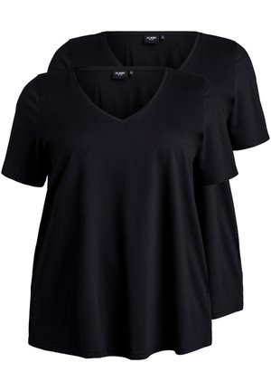 Zizzi FLASH - 2ER-PACK  MIT V-AUSSCHNITT - T-shirts basic - black black