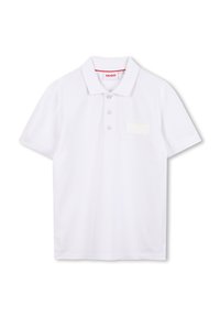 Polo shirt blanc en coton, avec un col classique, trois boutons et un logo discret à l'avant. Manches courtes avec un ourlet droit.