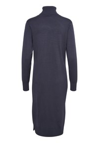 Merenkakesti neulemekko, jossa on korkeakaulus, pitkät hihat, sivuhalkaisut ja ribbireunat. Suloinen rakenne ja vartalonmyötäinen muotoilu.