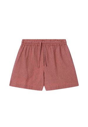 Rode en witte gestreepte casual korte broek met elastische tailleband en trekkoordsluiting, ontworpen voor comfort en dagelijks gebruik.