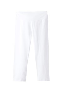 Leggings de algodón blanco con una cinturilla ancha, textura suave y un corte ajustado, diseñados para comodidad y facilidad de movimiento.
