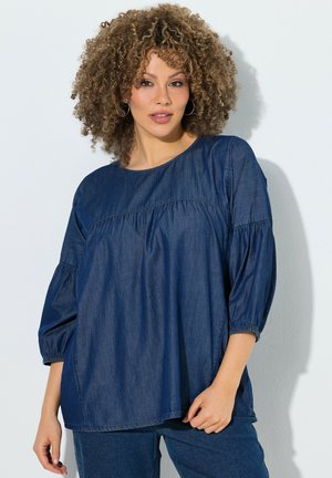 Ulla Popken, DENIM EMPIRE WAIST BALLOON SLEEVE BLOUSE - Bluse - dark blue denim