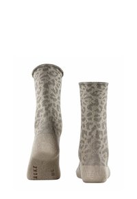 Leopardenmuster-Ankle-Socken in Hellgrau und Dunkelgrau, mit einer weichen Textur und einem gerippten Bündchen. Elastisch für einen engen Sitz.