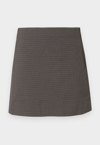 Kratka ravno krojena krila z majhnim črno-sivim houndstooth vzorcem, brez vidnih okraskov ali žepov.