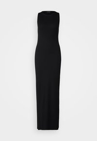 Černé, bezrukávové maxi šaty v přiléhavém střihu. Vyrobené z hladkého, elastického materiálu s kulatým výstřihem a bez viditelných ozdob.