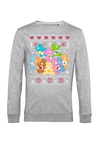 Felpa grigia con una stampa colorata di orsi dei cartoni animati, cuori e fiocchi di neve, con polsini e orlo a coste.