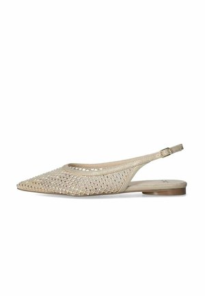 Ballerine beige con punta a punta, caratterizzate da un design in rete intrecciata, una texture liscia e un tacco basso e arrotondato per il massimo comfort.
