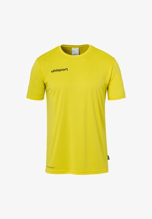 Lysegul kortærmet sportstrøje med "uhlsport" logo på brystet og "ULTRALITE" tekst nær den nederste kant.