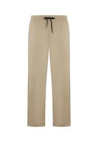 Beige sweatpants gemaakt van zacht materiaal, met een trekkoord in de taille, twee zijzakken en een rechte pijp met subtiele stikdetails.