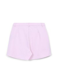 Helle rosa Shorts mit maßgeschneidertem Design, ausgestattet mit einem Bund, vier Falten und einer glatten Stoffstruktur.