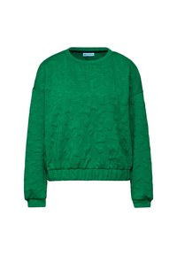 Grüne Sweatshirt mit strukturiertem Muster, langen Ärmeln und Rundhalsausschnitt. Verfügt über einen dehnbaren Bund und Bündchen für eine taillierte Passform.