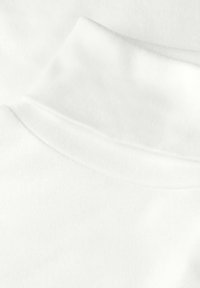 Witte hoge kraag kledingstuk met zachte, gladde textuur. Kenmerkt zich door een getailleerde vorm en een naadloze afwerking bij de kraag, wat het eenvoudige ontwerp benadrukt.